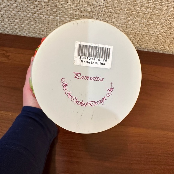 🎄🌟2xHP🌟VTG 2000s Poinsettia Bonded Marble Table Vase Hand-Painted Ibis & Orchid - Picture 11 of 12